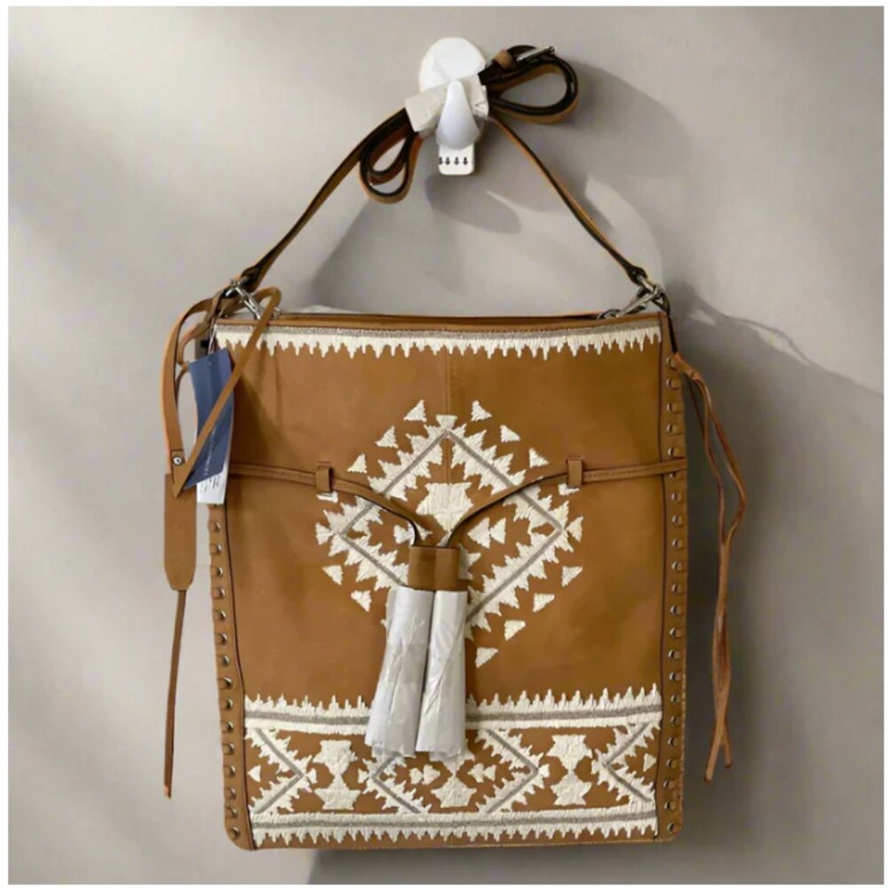 Rebecca Minkoff Brown Leather Embroidered Tassel Crossbody Bag